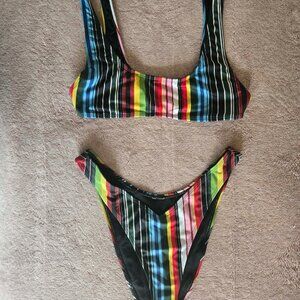 Rainbow striped two-piece swimsuit / bikini - Size Medium